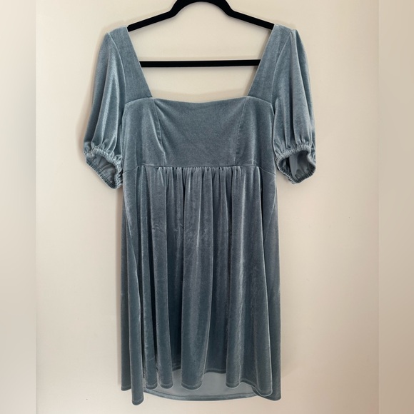 Vylette Dresses & Skirts - Vylette Slate Blue Velvet Babydoll Mini Dress Size XL Romantic Cottagecore Y2K